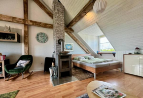 Hof Vierzehnender im Hohen Venn - 70qm Fachwerk-Studio - grosses Wohn-Schlafzimmer mit Dachterrasse und Kaminofen - separate Küche - perfekt für Paare - Monschau - Eifel - Hunde willkommen - Islandpfe